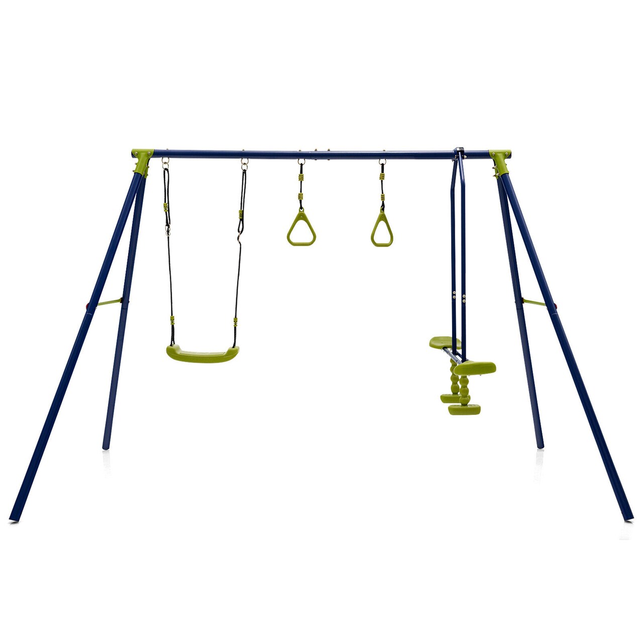 3-in-1 Kids Swing Set With U-Swing Glider Gym Rings Adjustable Height Outdoor